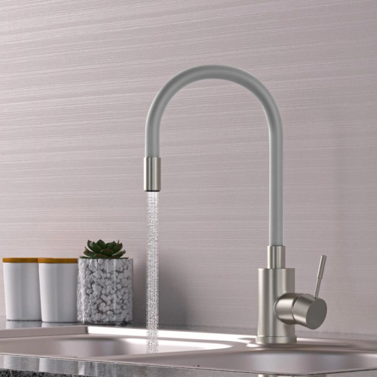 Смеситель для кухни MIXLINE MLSS-0325 из нержавеющей стали, гибкий излив, серый