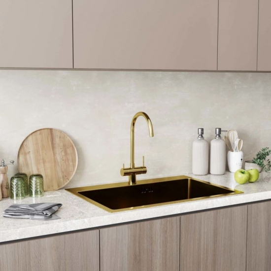 Смеситель для кухни MIXLINE MLSS-0326G с краном для питьевой воды, золото