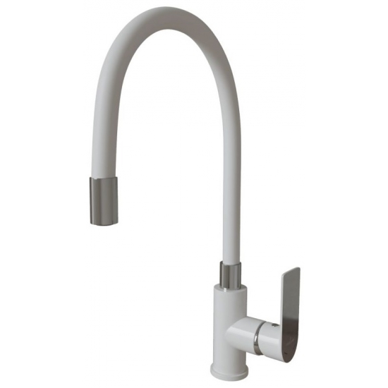 Смеситель для кухни MIXLINE Plus City White ML33-098 с гибким изливом, белый/хром