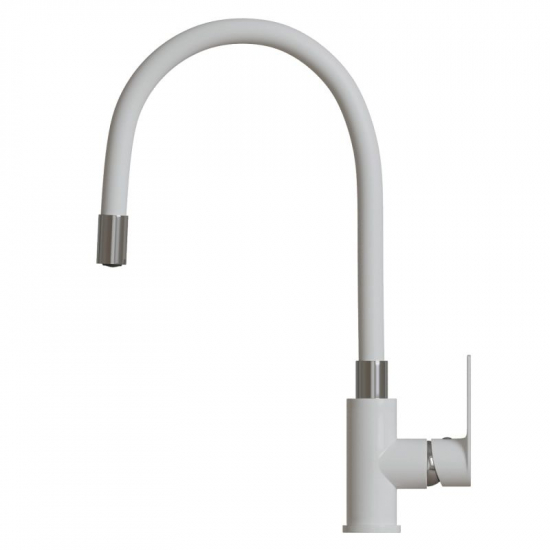 Смеситель для кухни MIXLINE Plus City White ML33-098 с гибким изливом, белый/хром