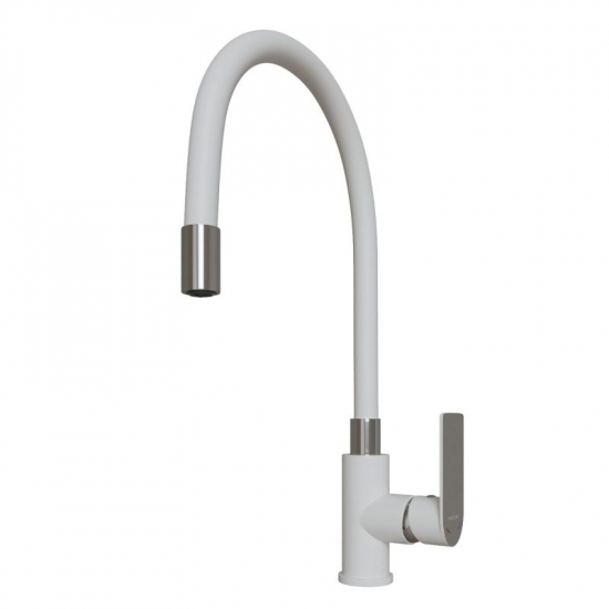 Смеситель для кухни MIXLINE Plus City White ML33-098 с гибким изливом, белый/хром