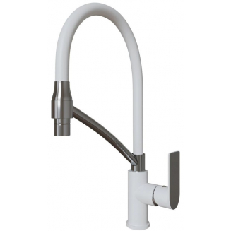 Смеситель для кухни MIXLINE Plus City White ML33-108 с гибким изливом, белый/хром