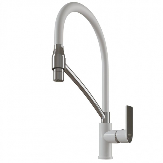 Смеситель для кухни MIXLINE Plus City White ML33-108 с гибким изливом, белый/хром
