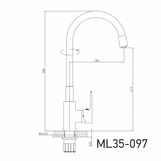 Смеситель для кухни MIXLINE Plus Kitchen Line ML35-097 с гибким изливом, чёрный/хром