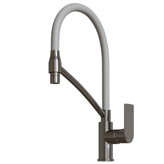 Смеситель для кухни MIXLINE Plus Life ML26-10 с гибким изливом, белый/хром