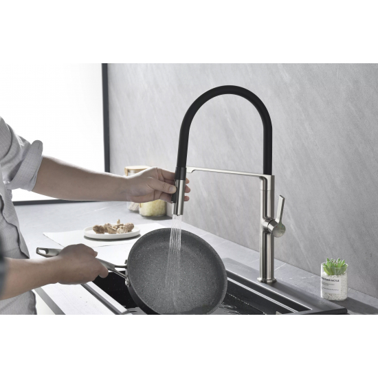 Смеситель для кухни PAULMARK Barrel Metallum с гибким изливом, сталь