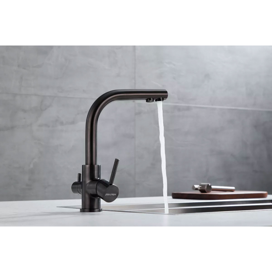 Смеситель для кухни PAULMARK Essen Metallum с краном для питьевой воды, воронёная сталь