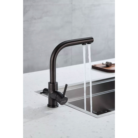 Смеситель для кухни PAULMARK Essen Metallum с краном для питьевой воды, воронёная сталь