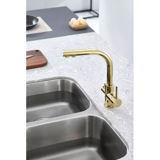Смеситель для кухни PAULMARK Essen Metallum с краном для питьевой воды, золото