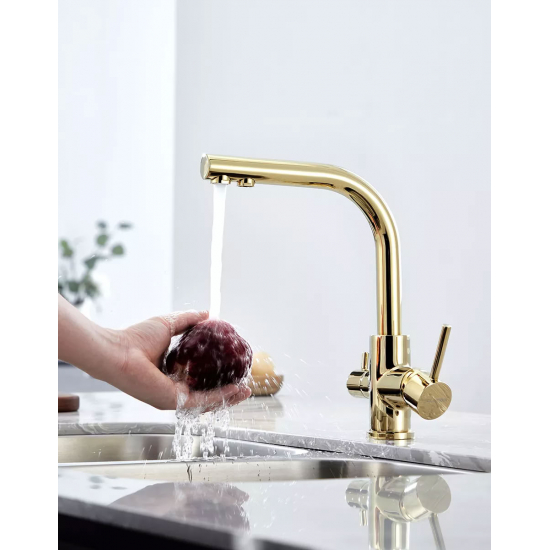 Смеситель для кухни PAULMARK Essen Metallum с краном для питьевой воды, золото