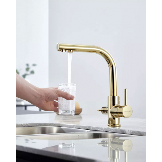 Смеситель для кухни PAULMARK Essen Metallum с краном для питьевой воды, золото