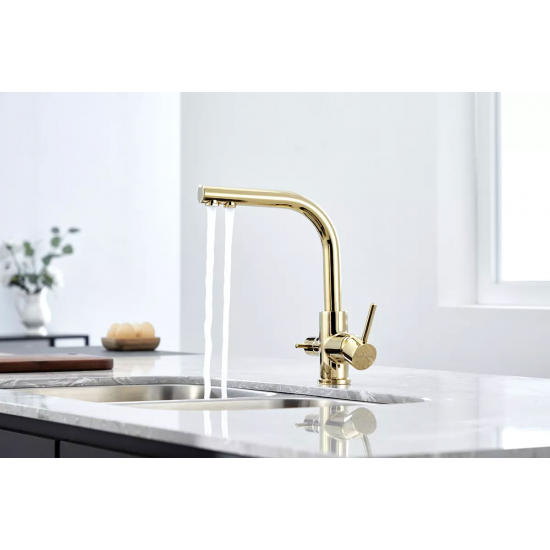 Смеситель для кухни PAULMARK Essen Metallum с краном для питьевой воды, золото