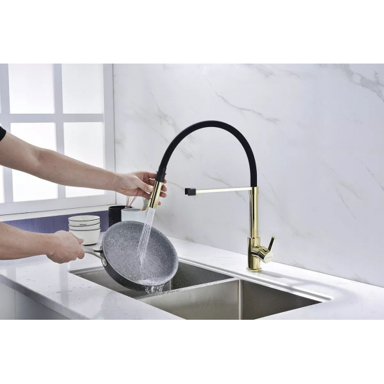 Смеситель для кухни PAULMARK Halt Metallum с гибким изливом, золото