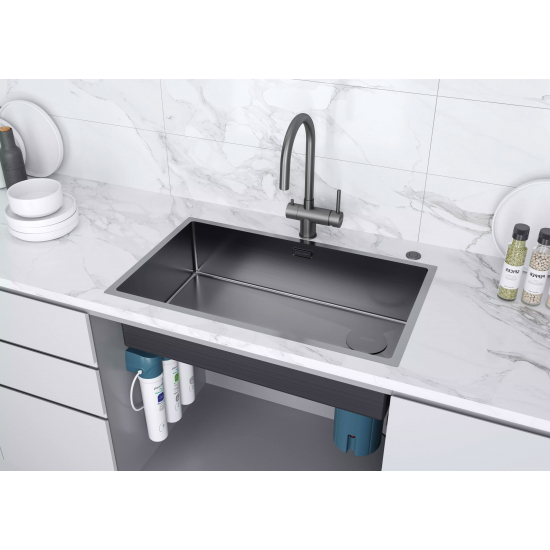 Смеситель для кухни PAULMARK Heller Metallum с краном для питьевой воды, воронёная сталь