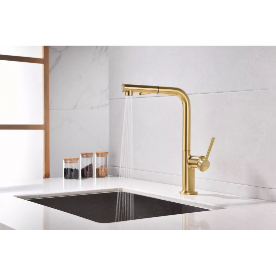 Смеситель для кухни PAULMARK Neo Metallum с вытяжным изливом, светлое золото