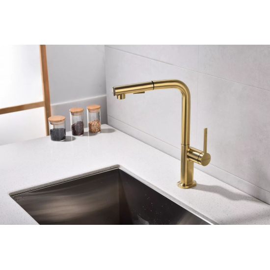 Смеситель для кухни PAULMARK Neo Metallum с вытяжным изливом, светлое золото