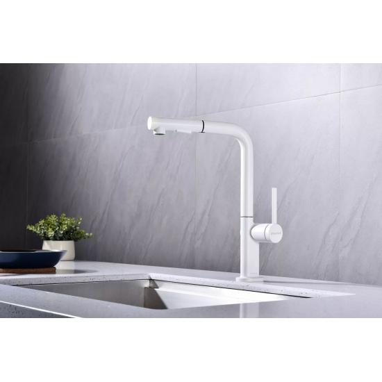 Смеситель для кухни PAULMARK Neo с вытяжным изливом, белый матовый