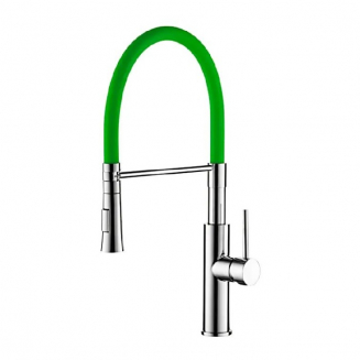 Смеситель для кухни с гибким изливом LEDEME L4097-5 зелёный/хром