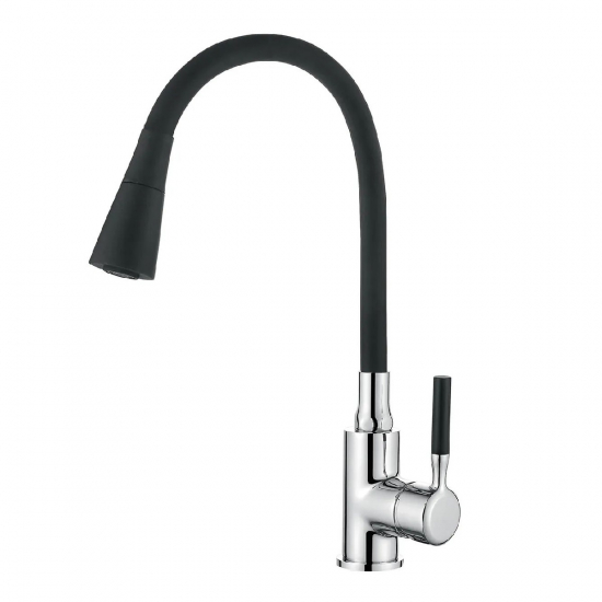 Смеситель для кухни с гибким изливом LEDEME L4199-2 чёрный/хром