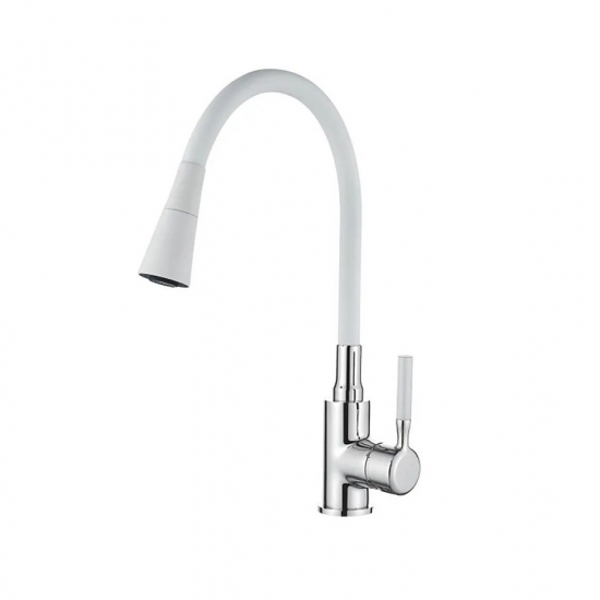 Смеситель для кухни с гибким изливом LEDEME L4199-3 белый/хром