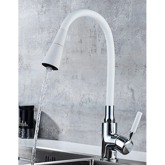 Смеситель для кухни с гибким изливом LEDEME L4199-3 белый/хром