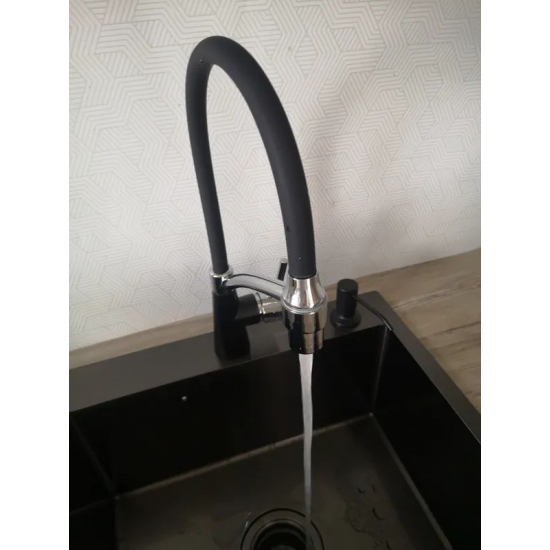 Смеситель для кухни с гибким изливом LEDEME L4399U-2 черный/графит