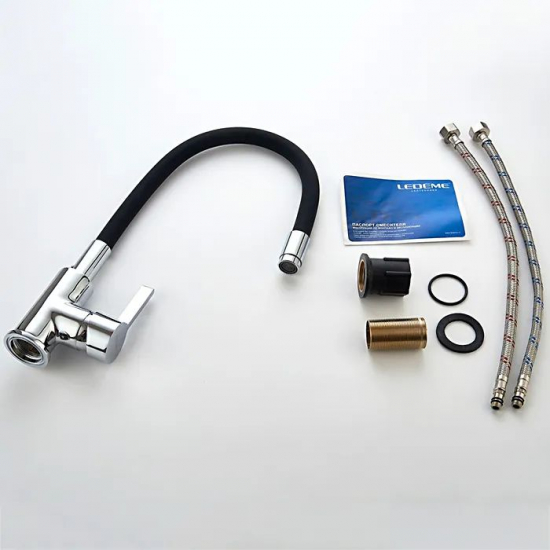 Смеситель для кухни с гибким изливом LEDEME L4898-2 чёрный/хром