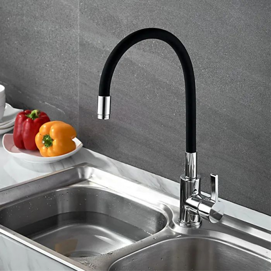 Смеситель для кухни с гибким изливом LEDEME L4898-2 чёрный/хром