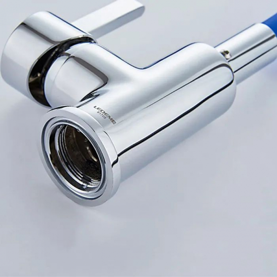 Смеситель для кухни с гибким изливом LEDEME L4898-6 синий/хром