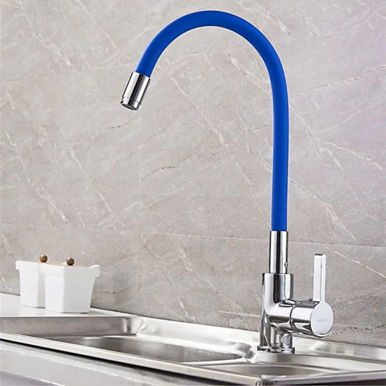 Смеситель для кухни с гибким изливом LEDEME L4898-6 синий/хром