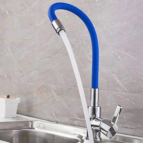 Смеситель для кухни с гибким изливом LEDEME L4898-6 синий/хром