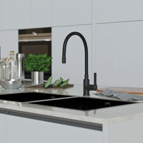 Смеситель для кухни с гибким изливом MIXLINE Plus Round Black ML23-097, чёрный