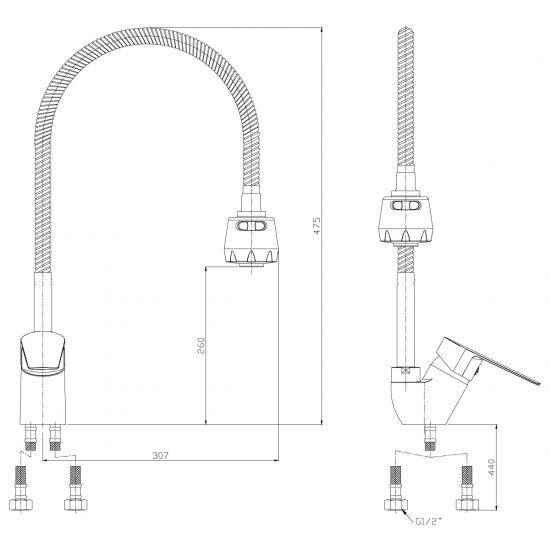 Смеситель для кухни с гибким изливом ROSSINKA S35-26