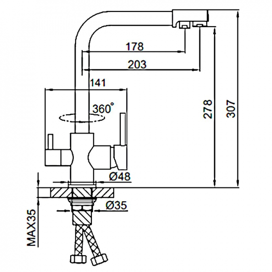 Смеситель для кухни с подключением к фильтру с питьевой водой FRUD R43053