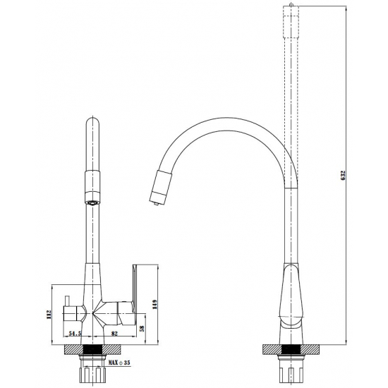 Смеситель для кухни с подключением к фильтру с питьевой водой с гибким изливом ESKO CL03B чёрный