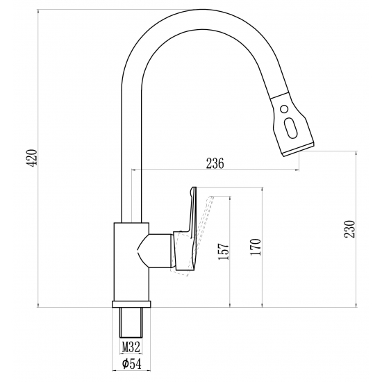 Смеситель для кухни с выдвижным изливом SAVOL S-002801