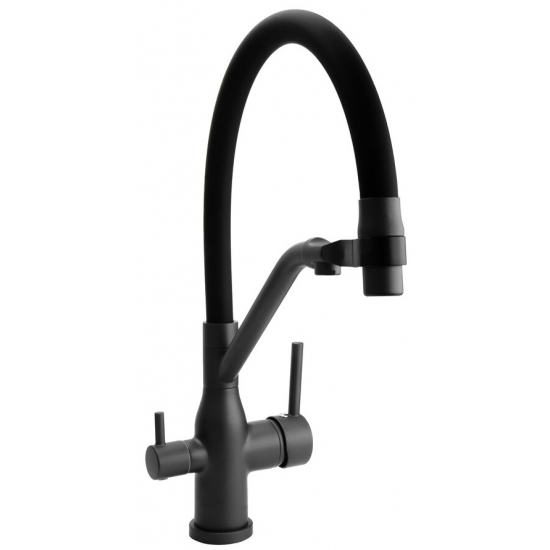 Смеситель для кухни SANTREK AQUA Prestige SAP-1027 с краном для питьевой воды, чёрный