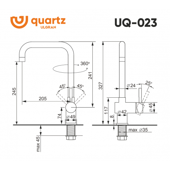 Смеситель для кухни ULGRAN Quartz UQ-023 асфальт