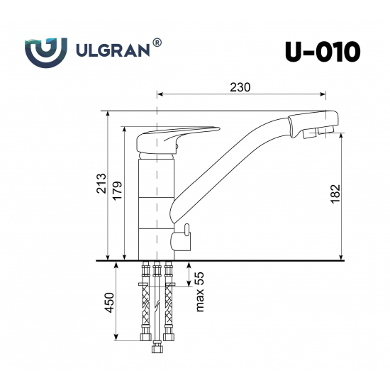 Смеситель для кухни ULGRAN U-010 310 с краном для питьевой воды, серый