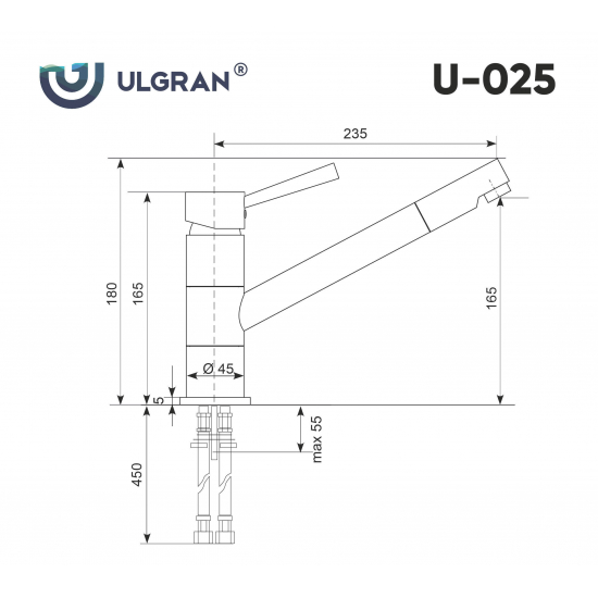 Смеситель для кухни ULGRAN U-025 310 серый