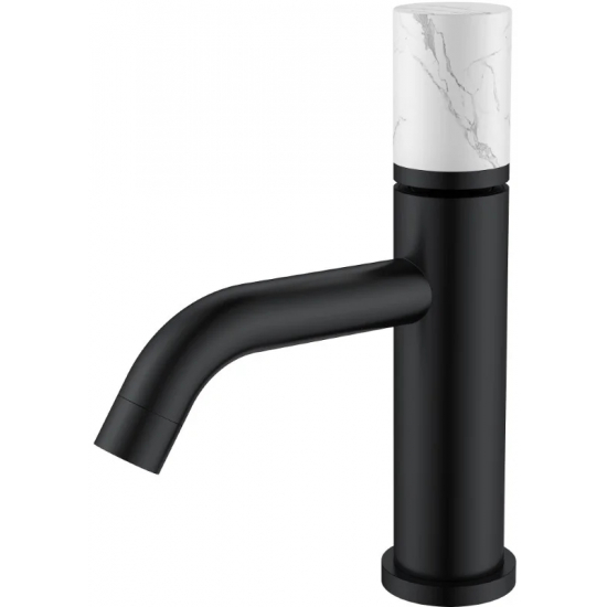 Смеситель для раковины BOHEME Stick 121-B-MR-W чёрный, белый мрамор