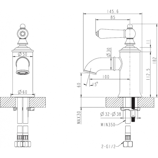 Смеситель для раковины BRAVAT Art F175109G золото