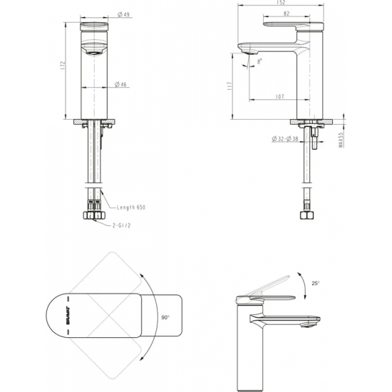Смеситель для раковины BRAVAT Eddie Black F1369402BW-ENG чёрный