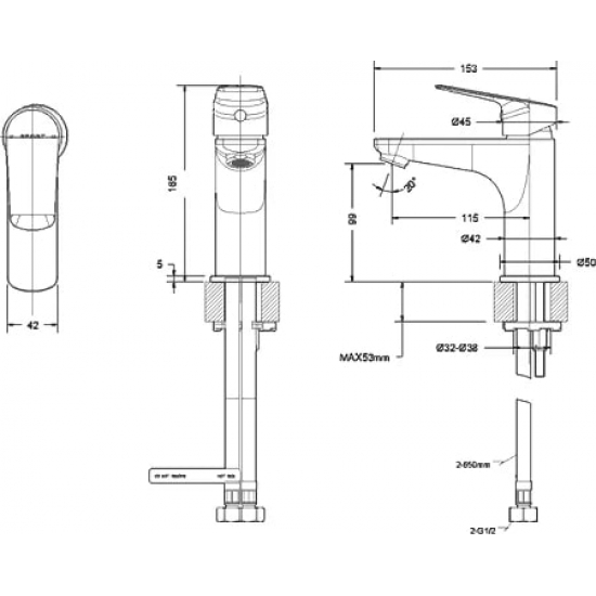 Смеситель для раковины BRAVAT Rhein F1429564BW-9-ENG матовый чёрный