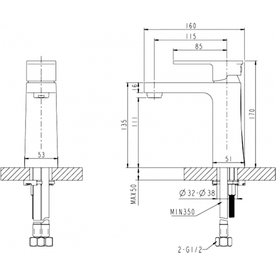 Смеситель для раковины BRAVAT Riffle F172106C хром