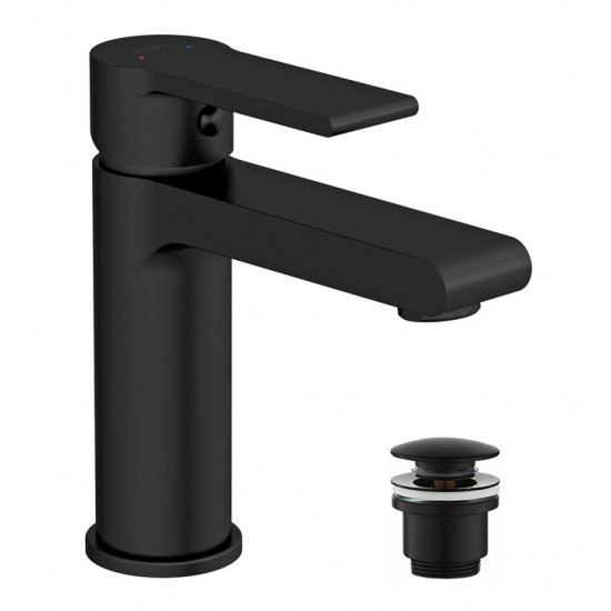 Смеситель для раковины CERSANIT Brasko Black A63107 с донным клапаном, чёрный матовый