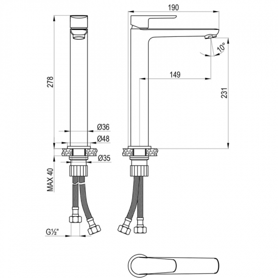 Смеситель для раковины DECOROOM DR29013 высокий, монолитный, хром