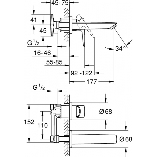 Смеситель для раковины GROHE BauEdge 20474001 С ВНУТРЕННЕЙ ЧАСТЬЮ хром