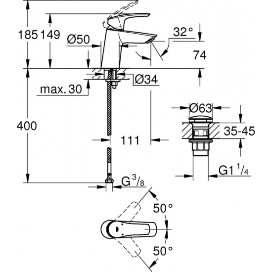 Смеситель для раковины GROHE Eurosmart 23968003 хром