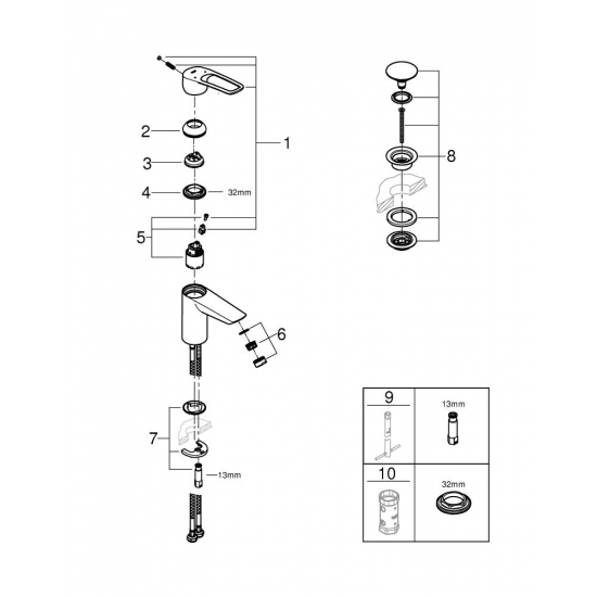 Смеситель для раковины GROHE Eurosmart 23980003 хром